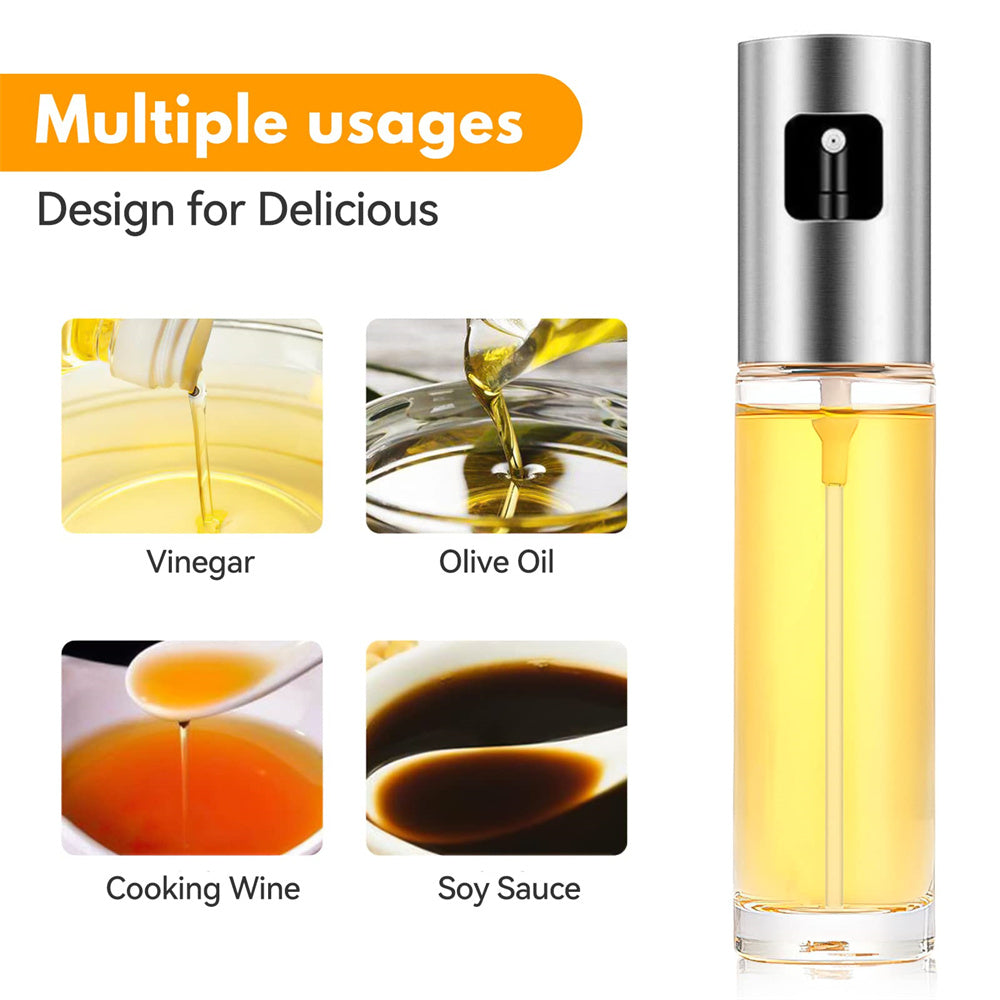 Pack of 2 (100ml) Stainless Steel Oil Spray Bottle — Refillable Cooking Oil Dispenser