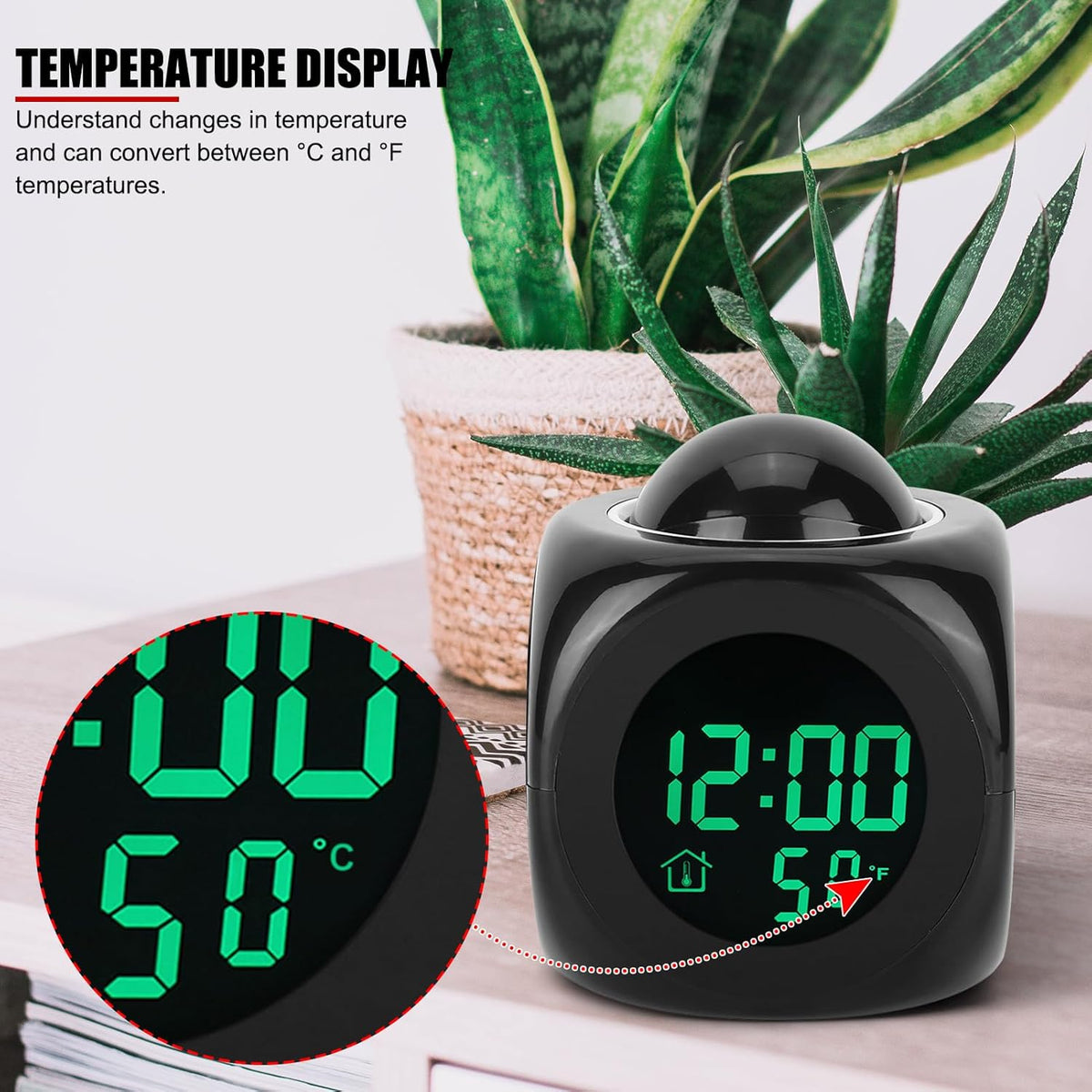 LCD Projection Alarm Clock — Digital Cube Desk Clock with Temperature & Alarm