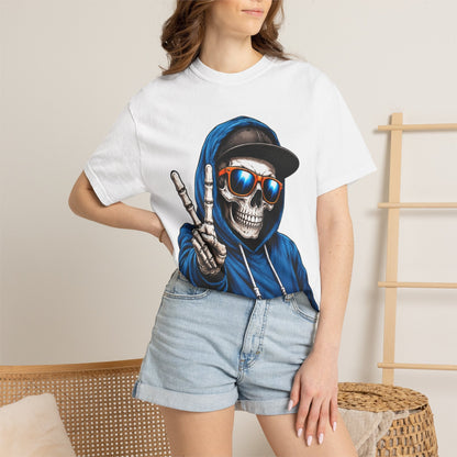 Skull Peace Sign T-Shirt — "Stay Focused Stay Hungry" Graphic Tee