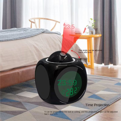 LCD Projection Alarm Clock — Digital Cube Desk Clock with Temperature & Alarm