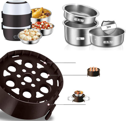 Electric Lunch Box — 2-Tier Stainless Steel Food Warmer | No Microwave Needed