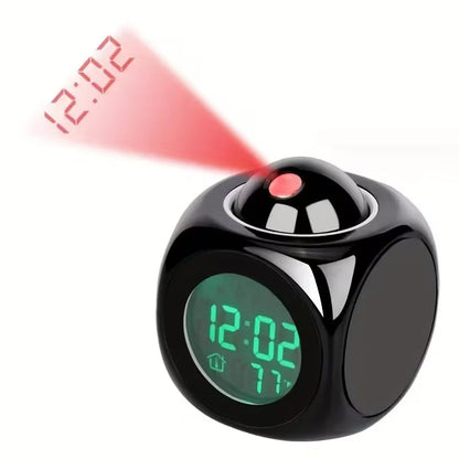 LCD Projection Alarm Clock — Digital Cube Desk Clock with Temperature & Alarm