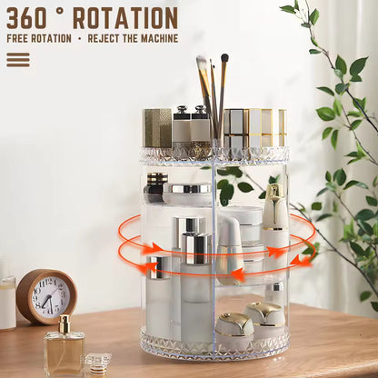 Rotating Cosmetic Organizer — Diamond Pattern Makeup Storage Stand