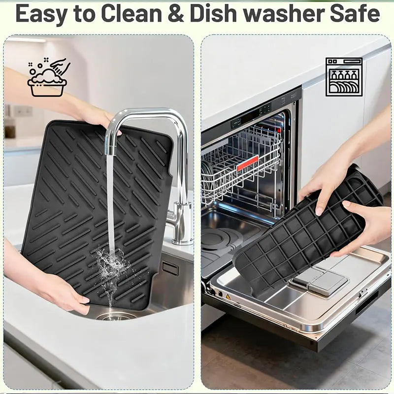 Silicone Dish Drying Mat — Fast-Drain Ribbed Kitchen Counter Mat