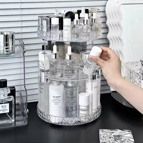 Rotating Cosmetic Organizer — Diamond Pattern Makeup Storage Stand