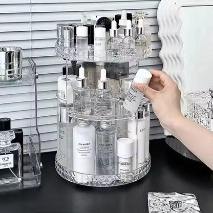 Rotating Cosmetic Organizer — Diamond Pattern Makeup Storage Stand
