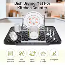 Silicone Dish Drying Mat — Fast-Drain Ribbed Kitchen Counter Mat