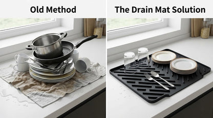 Silicone Dish Drying Mat — Fast-Drain Ribbed Kitchen Counter Mat