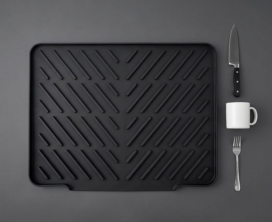 Silicone Dish Drying Mat — Fast-Drain Ribbed Kitchen Counter Mat