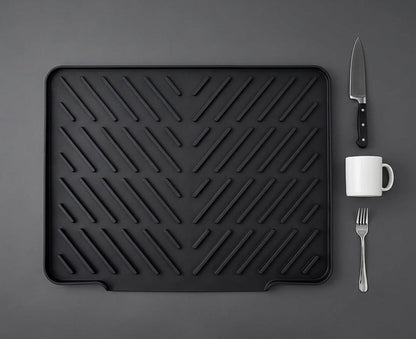 Silicone Dish Drying Mat — Fast-Drain Ribbed Kitchen Counter Mat