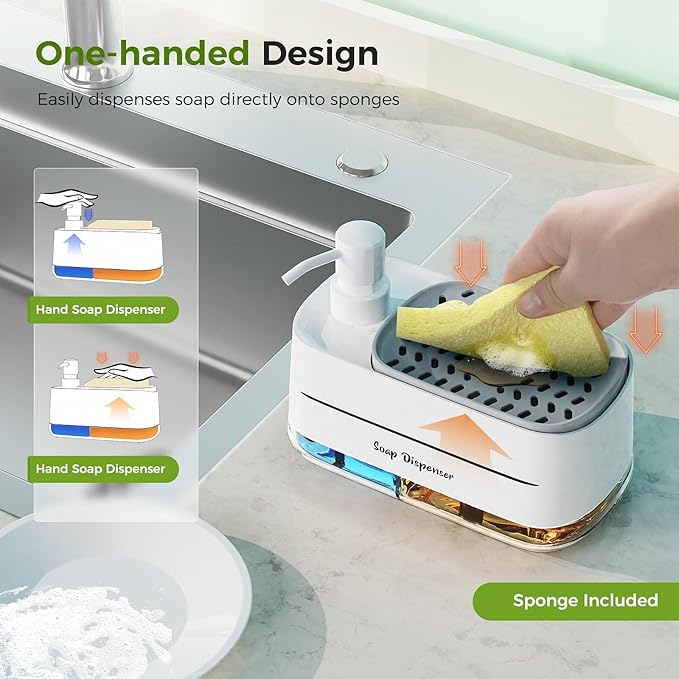 Soap Dispenser Set (2 Pack) — Refillable Kitchen & Bathroom Pump Bottles with Organizer