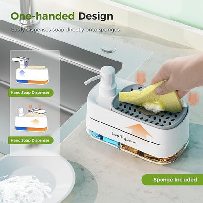 Soap Dispenser Set (2 Pack) — Refillable Kitchen & Bathroom Pump Bottles with Organizer