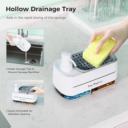 Soap Dispenser Set (2 Pack) — Refillable Kitchen & Bathroom Pump Bottles with Organizer