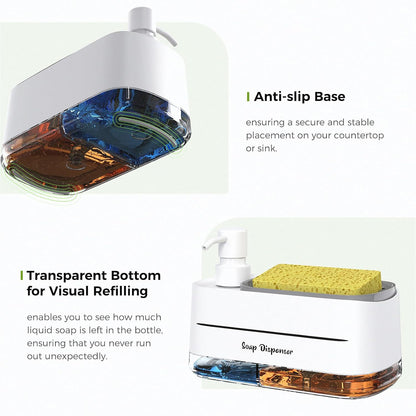 Soap Dispenser Set (2 Pack) — Refillable Kitchen & Bathroom Pump Bottles with Organizer