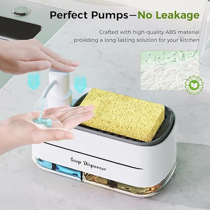 Soap Dispenser Set (2 Pack) — Refillable Kitchen & Bathroom Pump Bottles with Organizer
