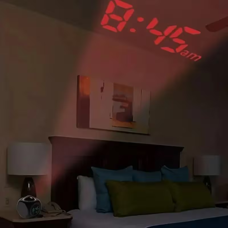 LCD Projection Alarm Clock — Digital Cube Desk Clock with Temperature & Alarm