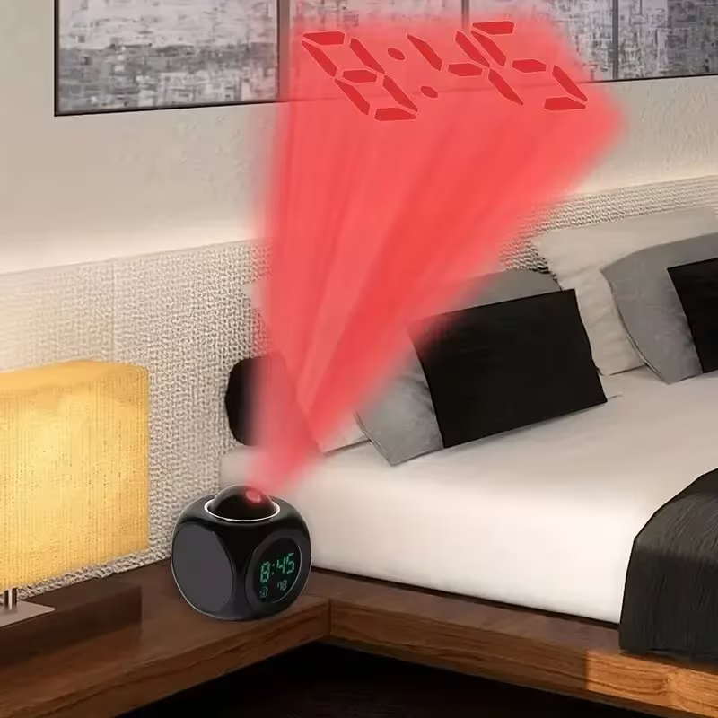 LCD Projection Alarm Clock — Digital Cube Desk Clock with Temperature & Alarm
