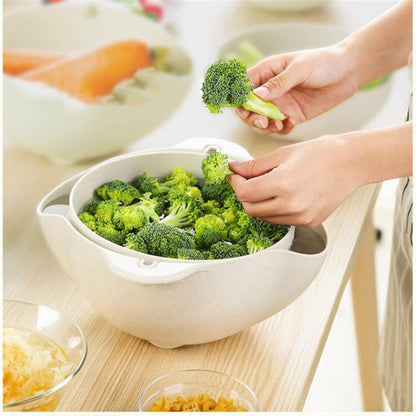 Double-Layer Draining Bowl Basket — Strainer & Wash Bowl for Vegetables, Fruits & Rice