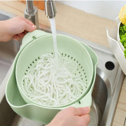 Double-Layer Draining Bowl Basket — Strainer & Wash Bowl for Vegetables, Fruits & Rice
