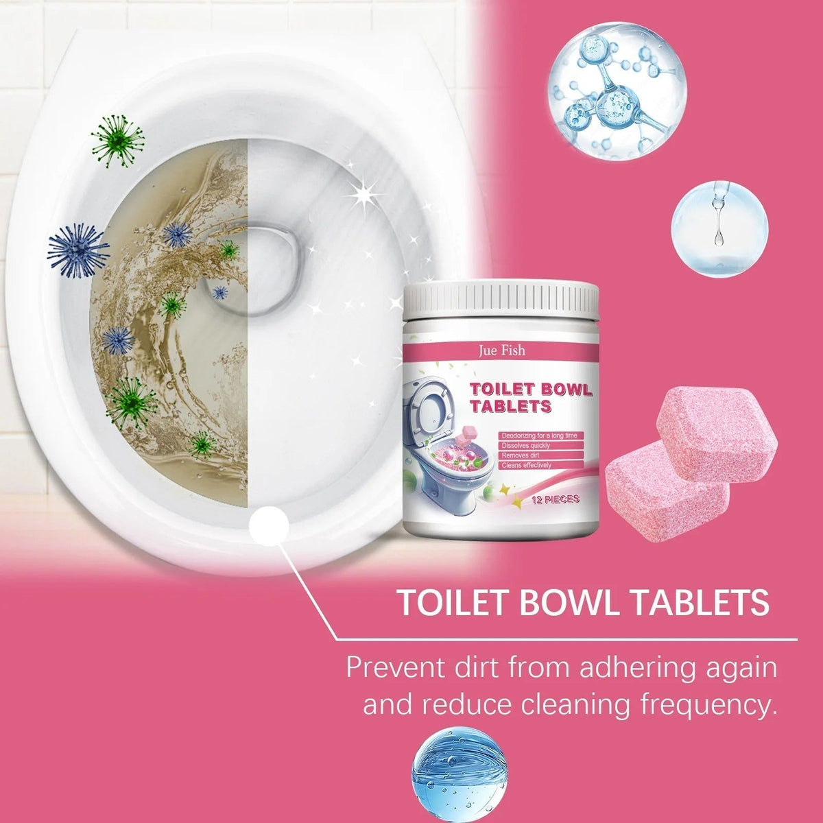 Toilet Bowl Cleaner Tablets — Long-Lasting Freshness & Stain Removal Drops