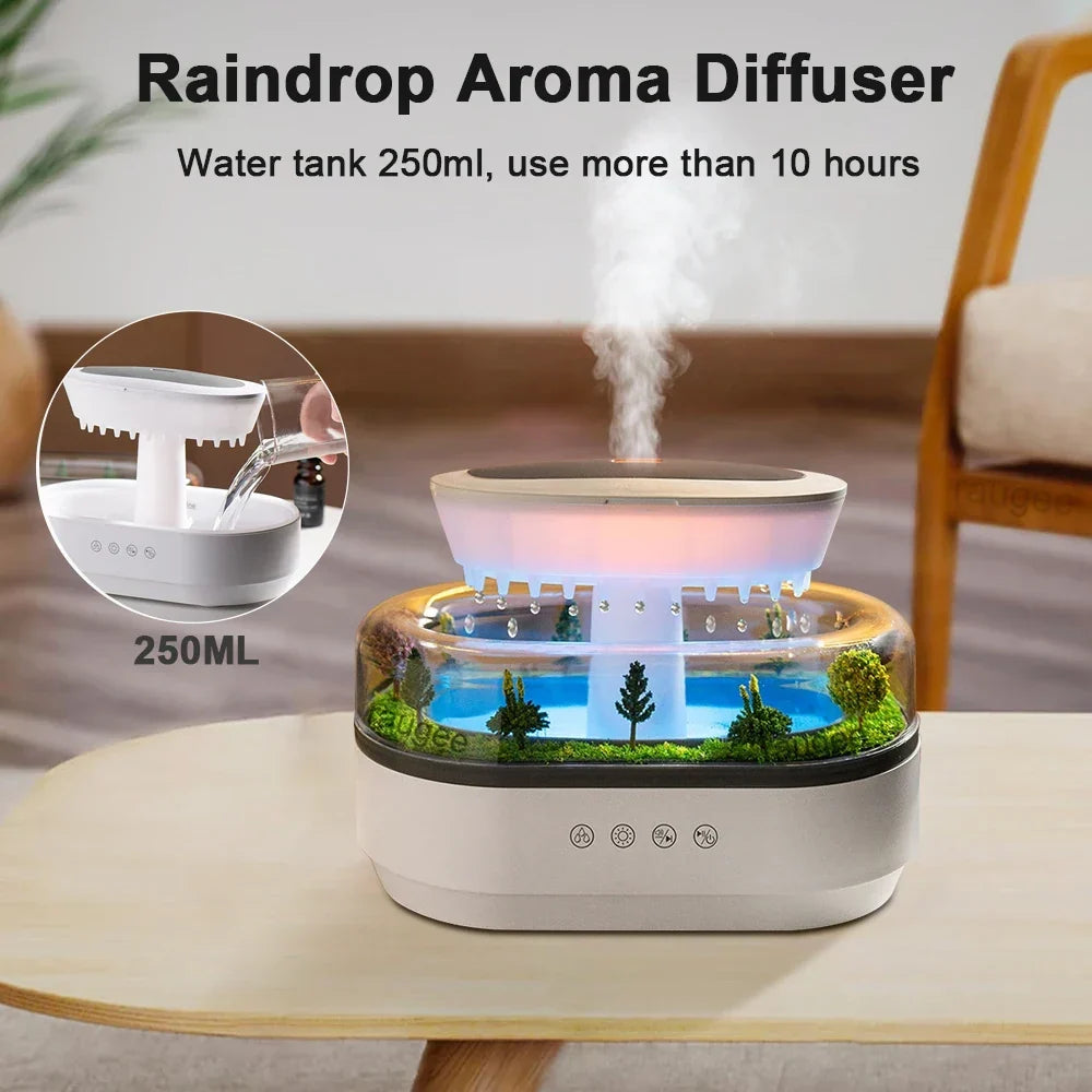 Raindrop Aroma Diffuser — LED Ultrasonic Humidifier & Essential Oil Diffuser