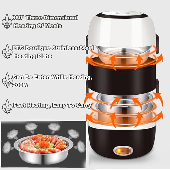 Electric Lunch Box — 2-Tier Stainless Steel Food Warmer | No Microwave Needed