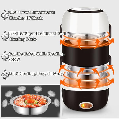 Electric Lunch Box — 2-Tier Stainless Steel Food Warmer | No Microwave Needed