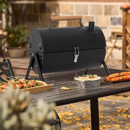 Portable BBQ Grill with Hob — Charcoal Camping Grill & Outdoor Cooker