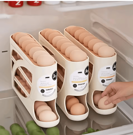 Rolling Egg Dispenser Rack — 18-24 Egg Space-Saving Automatic Organizer for Fridge & Counter
