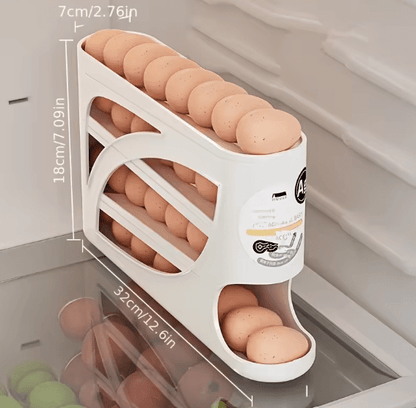 Rolling Egg Dispenser Rack — 18-24 Egg Space-Saving Automatic Organizer for Fridge & Counter