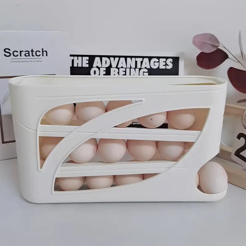 Rolling Egg Dispenser Rack — 18-24 Egg Space-Saving Automatic Organizer for Fridge & Counter