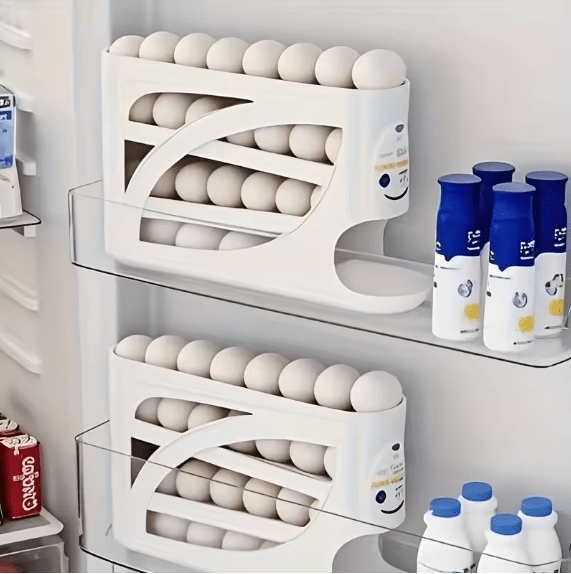 Rolling Egg Dispenser Rack — 18-24 Egg Space-Saving Automatic Organizer for Fridge & Counter