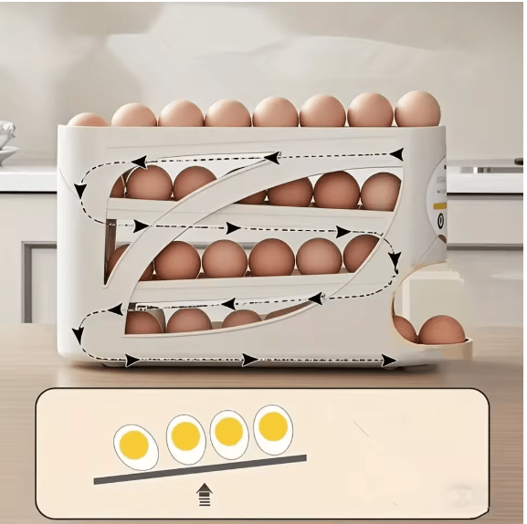 Rolling Egg Dispenser Rack — 18-24 Egg Space-Saving Automatic Organizer for Fridge & Counter