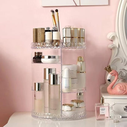 Rotating Cosmetic Organizer — Diamond Pattern Makeup Storage Stand
