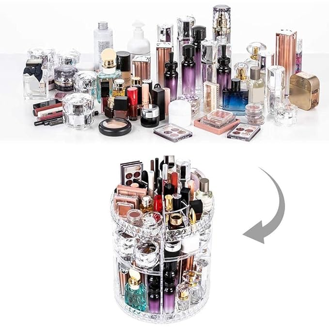 Rotating Cosmetic Organizer — Diamond Pattern Makeup Storage Stand