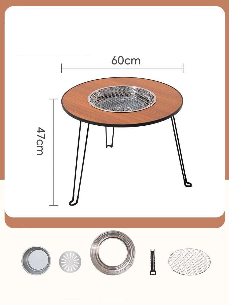 Round BBQ Fire Pit Grill Table — Outdoor Dining Fire Bowl Table for Garden & Desert Gatherings
