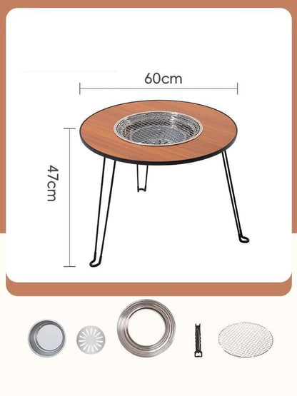 Round BBQ Fire Pit Grill Table — Outdoor Dining Fire Bowl Table for Garden & Desert Gatherings